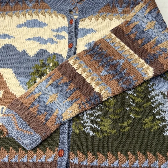 Northern Isles Cardigan Sweater Forest Cabin Tree Winter Knit L Cottagecore - Picture 6 of 13
